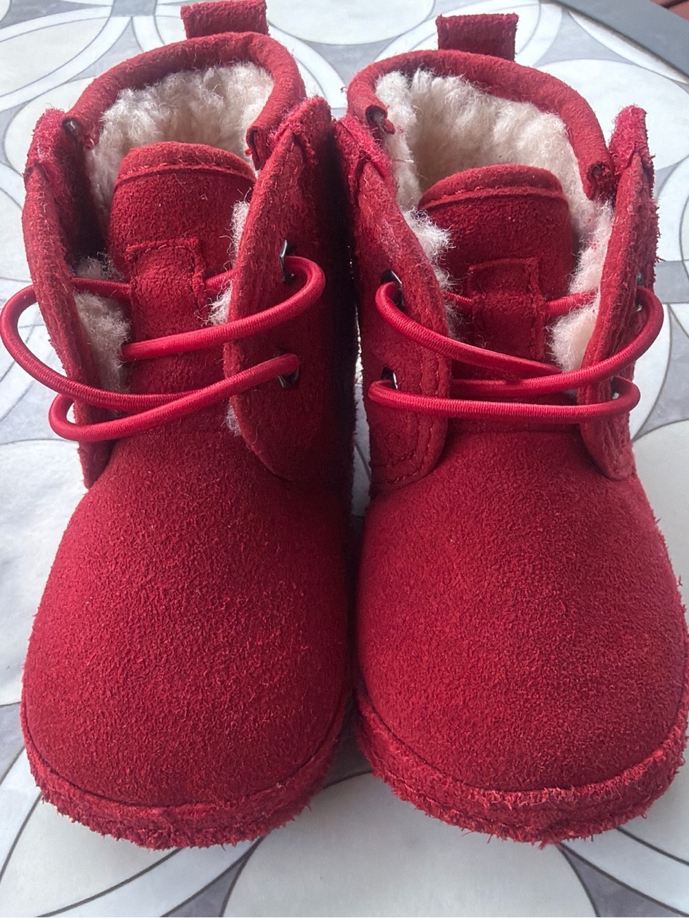 UGG Red Kids Shearling-Lined Suede Boots